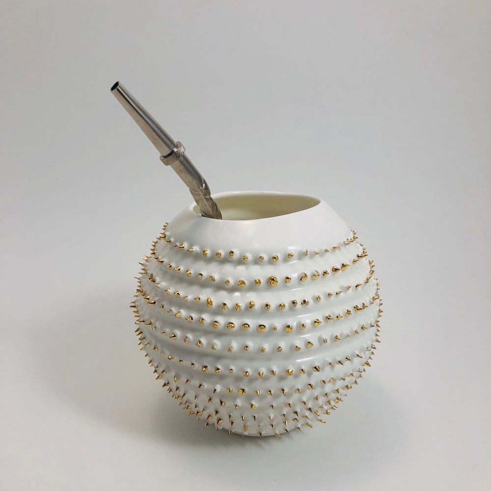 New Handmade Ceramic Yerba Mate Gourd with Straw